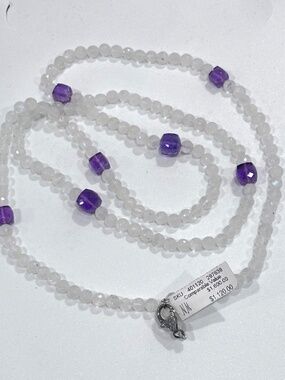 Bavna Natural Moonstone and Amethyst Long Necklace